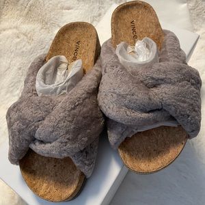 $225 Vince Women's Goran Marble LE Shearling Slipper Slide Sandal Size 6.5 NIB